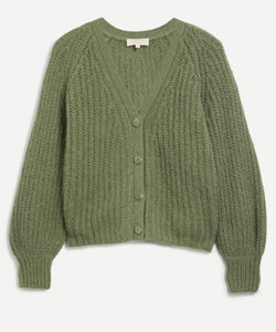 Sezane Basile Khaki Alpaca-Wool Rib-Knit Cardigan