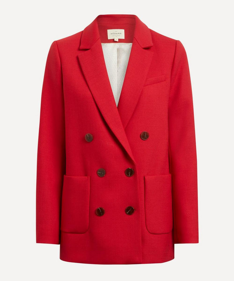 Sezane Michele Red Double-Breasted Suit Jacket