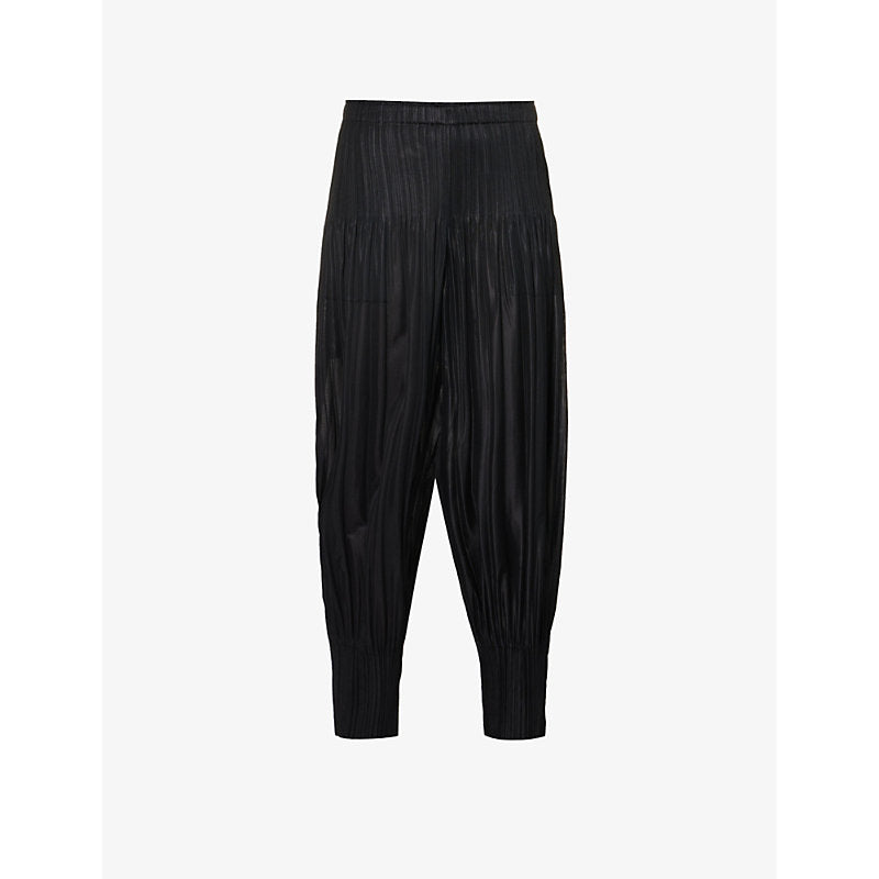  Pleats Please Issey Miyake Pleated cropped high-rise knitted jersey trousers