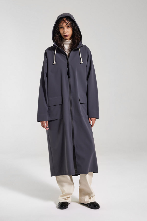 Stutterheim Sandviken Long Zip Matte Raincoat Metal