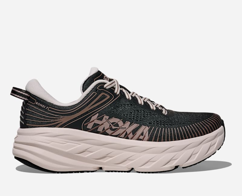 HOKA Bondi 7 Lifestyle Shoes in Black Rose Cream