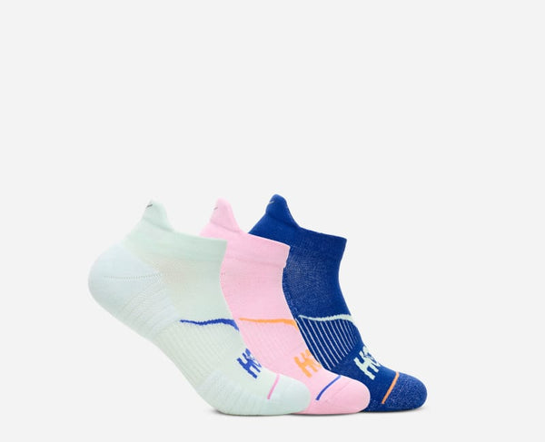 HOKA No-Show Run Sock 3-Pack Aqua Brze Pink Twilight Ultramarine, Size XL