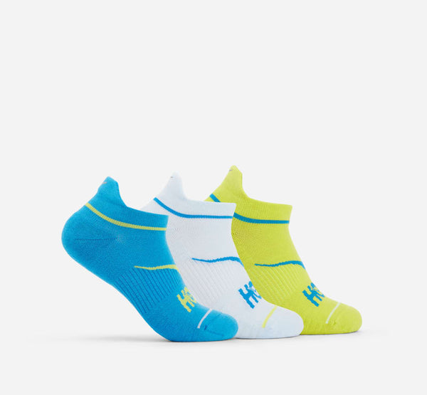 HOKA No-Show Run Sock 3-Pack Diva Blue Ice Water Evening Primrose, Size Medium