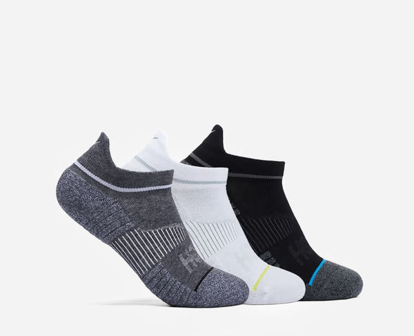 HOKA No-Show Run Sock 3-Pack White Black Grey, Size Large