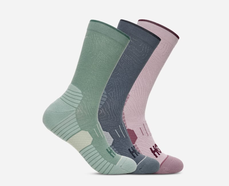 HOKA Crew Run Sock 3-Pack in Rosemary Faded Navy Lilac Cream