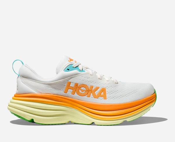 HOKA Bondi 8 Road Running Shoes Blanc De Blanc Solar Flare