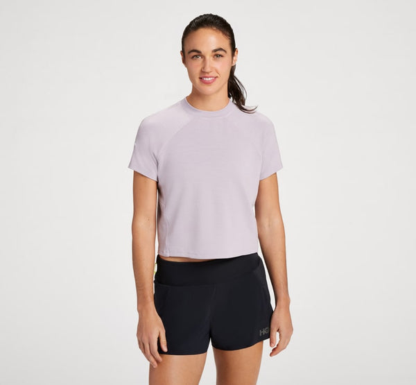 HOKA Midweight Merino Blend Short Sleeve Lilac Marble, Size Medium