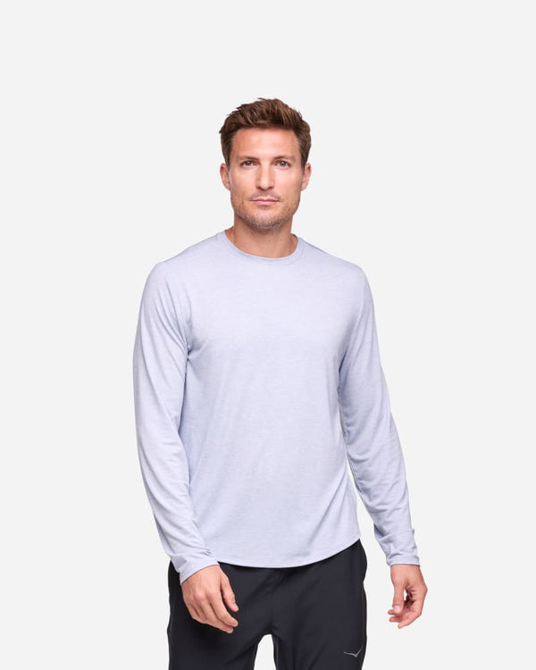 HOKA Essential Long-Sleeve T-Shirt Gull Htr, Size Large