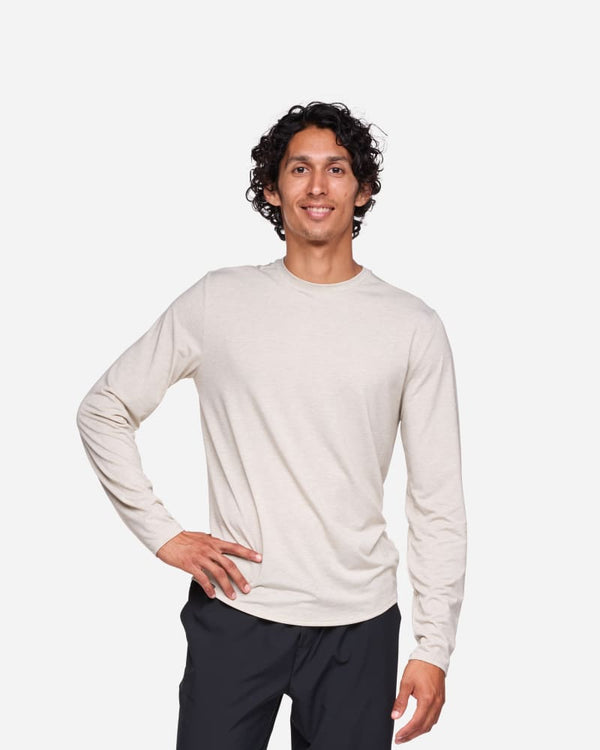 HOKA Essential Long-Sleeve T-Shirt Sesame Htr, Size Large