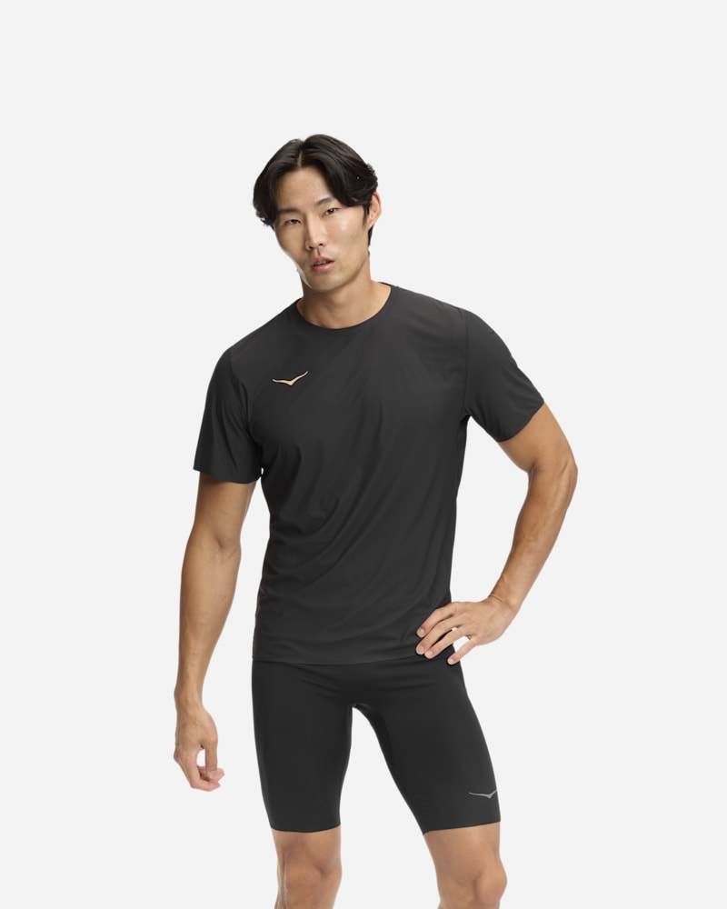 HOKA Airolite Short Sleeve Topin Black Goldxl