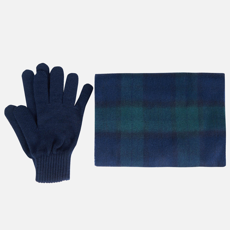 Barbour Men's Tartan Scarf and Gloves Gift Set Navy Check