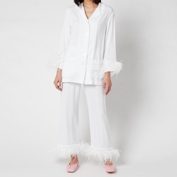 Sleeper Feather-Trimmed Crepe de Chine Pyjama Set