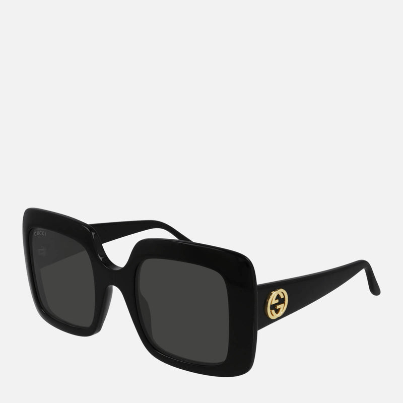 Gucci Women's GG Square Frame Acetate Sunglasses Black/Black/Grey