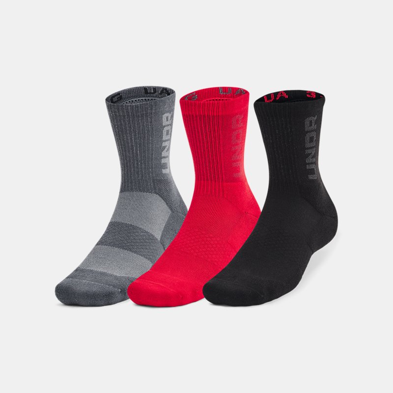 Under Armour -Maker -Pack Mid-Crew Socks Red Castlerock