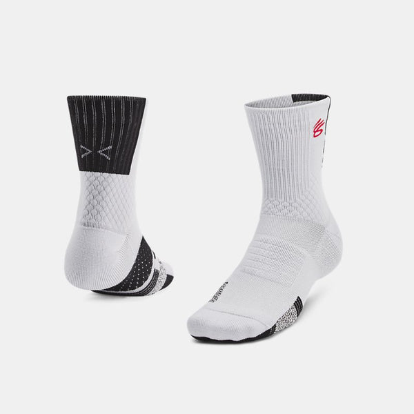 Curry ArmourDry™ Playmaker Mid-Crew Socks Halo Gray Black Red