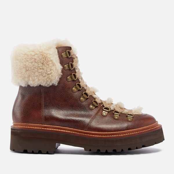 Grenson Nettie Leather and Shearling Hiking-Style Boots 