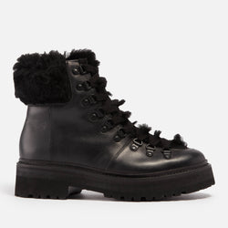 Grenson Nettie Shearling-Trimmed Leather Hiking-Style Boots 