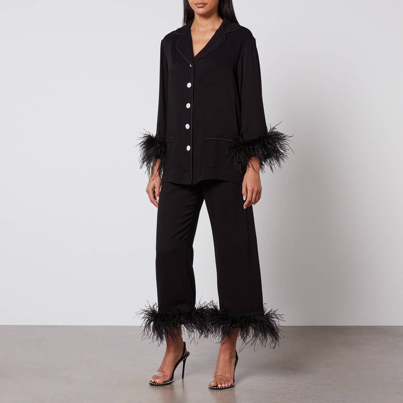 Sleeper Party Feather-Trimmed Crepe de Chine Pyjama Set