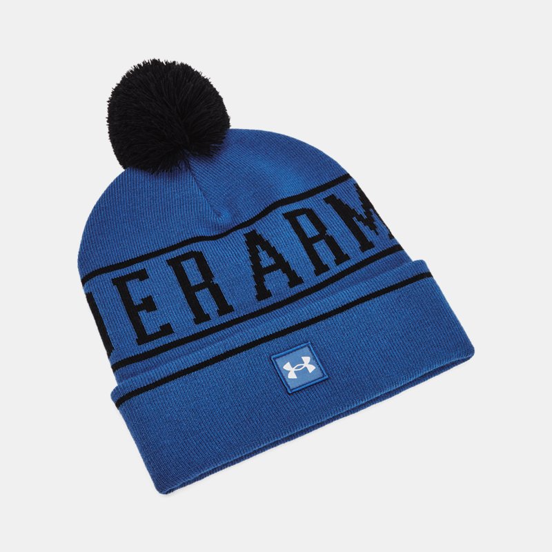 Under Armour Halftime Pom Beanie Tech Blue Black White OSFM