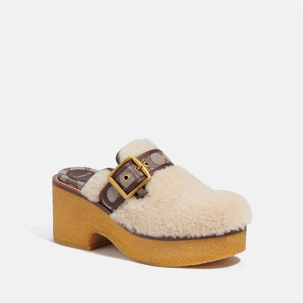 Coach Dylan Shearling, Jacquard and Leather Clogs 