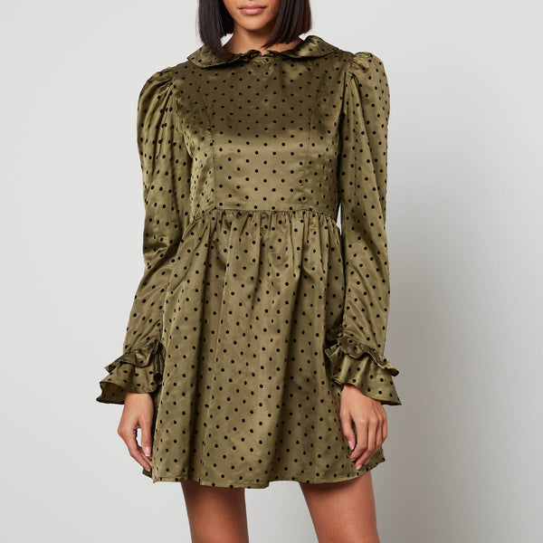 Batsheva Prairie Polka-Dot Satin Mini Dress 