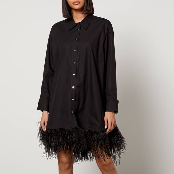 Marques Almeida Feather-Trimmed Organic Cotton Shirt Dress 