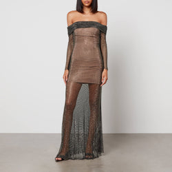 Self-Portrait Rhinestone-Embellished Macramé Maxi Dress