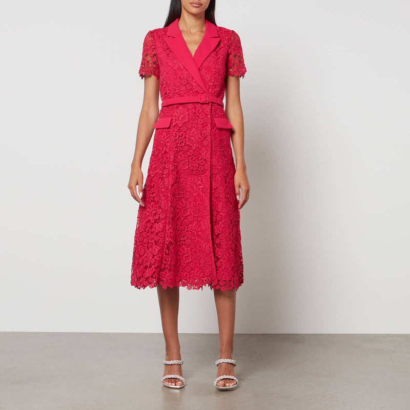 Self-Portrait Guipure Lace Midi Wrap Dress 