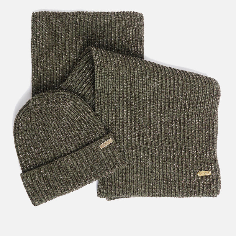 Barbour International Estoril RibbedKnit Beanie And Scarf Set