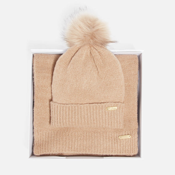 Barbour International Sparkle Knit Beanie And Scarf Set