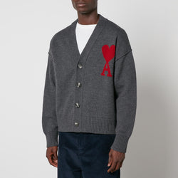 AMI De Coeur Logo Merino Wool Cardigan