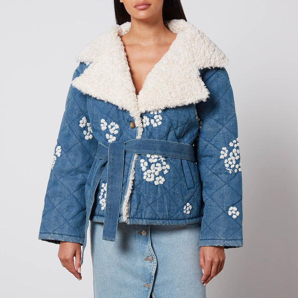 Tach Wilma Floral-Embrodiered Denim and Sherpa Jacket 