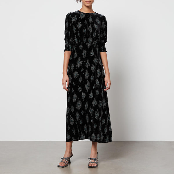 Rixo Lucile Glitter-Printed Silk-Velvet Midi Dress 