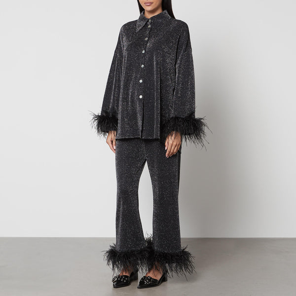 Sleeper Feather-Trimmed Lurex Party Pyjama Set