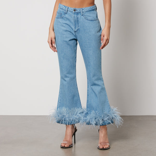 Marques Almeida Feather-Trimmed Denim Flared Jeans 