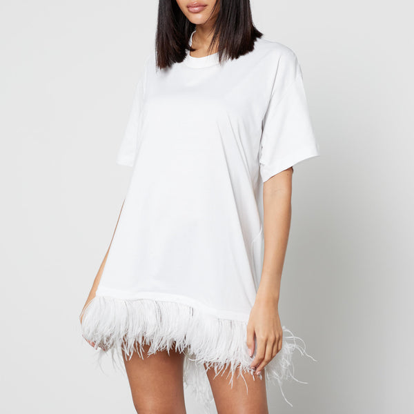 Marques Almeida Feather-Trimmed Cotton-Jersey T-Shirt Dress