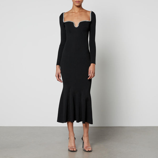 Self-Portrait Diamante-Embellished Ribbed-Knit Midi Dress