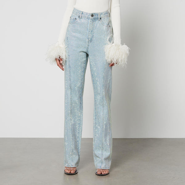 Self-Portrait Rhinestone-Embellished Denim Straight-Leg Jeans 