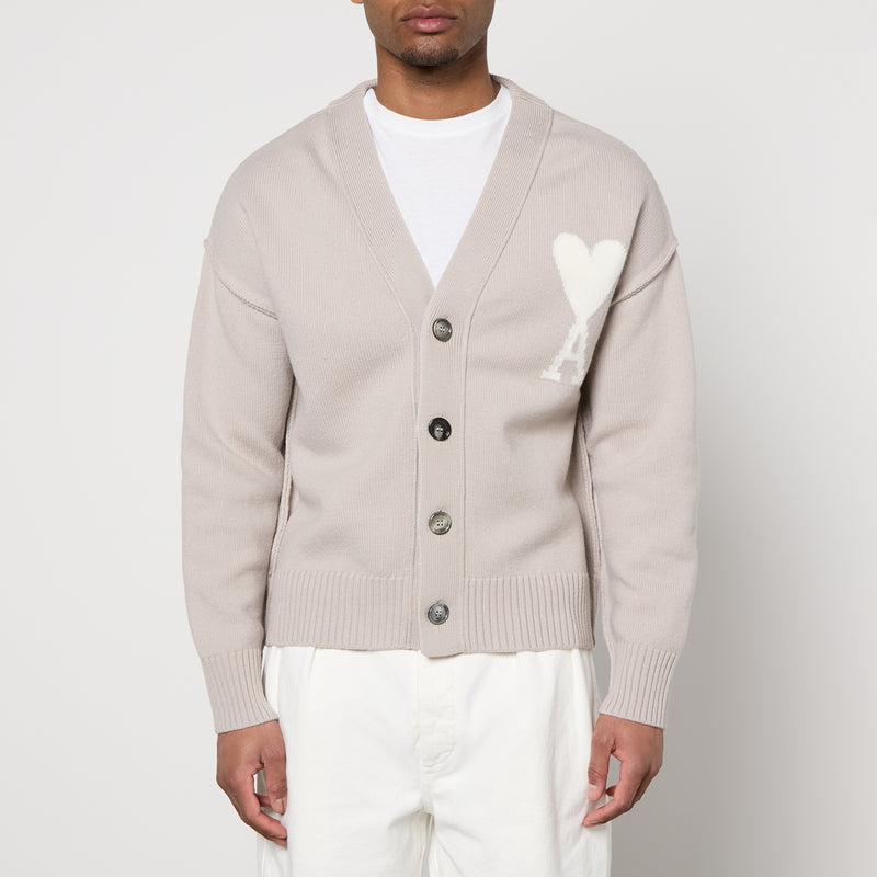 AMI Off White de Coeur Wool Cardigan