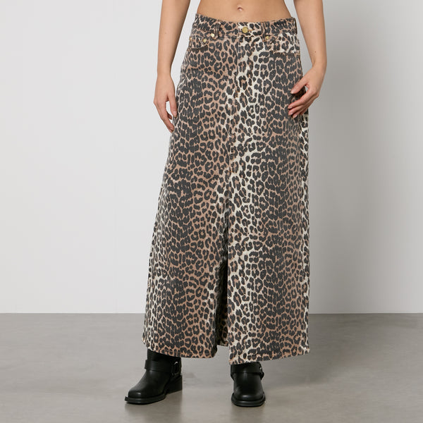 Ganni LeopardPrint Denim Maxi Skirt