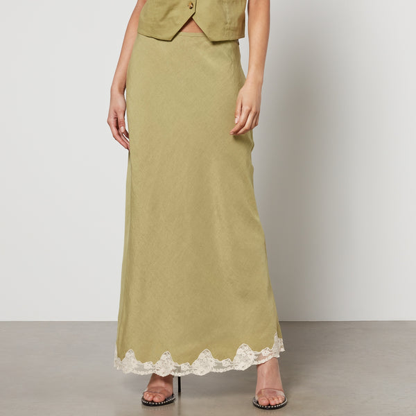 RIXO Crystal Linen-Blend Midi Skirt 