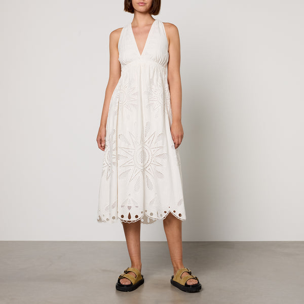 Farm Rio Broderie Anglaise Linen-Blend Maxi Dress