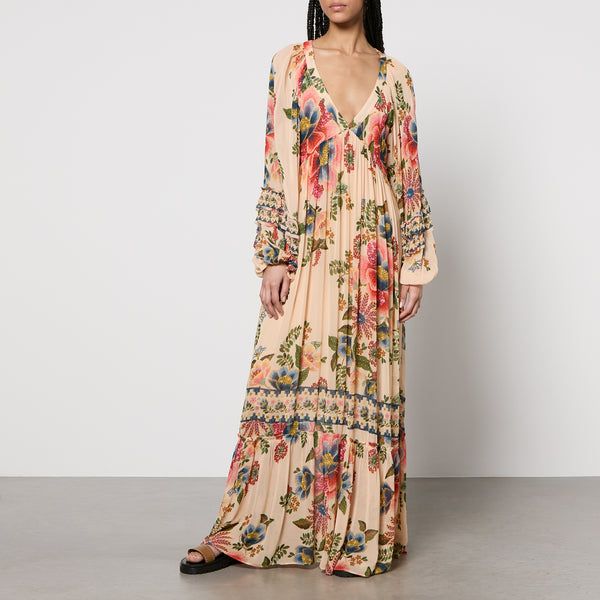 Farm Rio Floral-Print Chiffon Dress