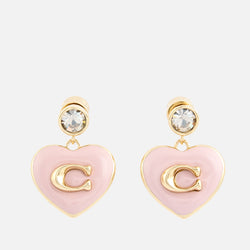 Coach Heart Drop Gold-Plated Enamel and Crystal Earrings