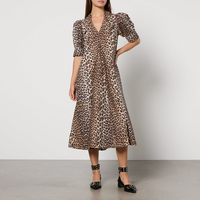 Ganni LeopardPrint CottonPoplin Maxi Dress