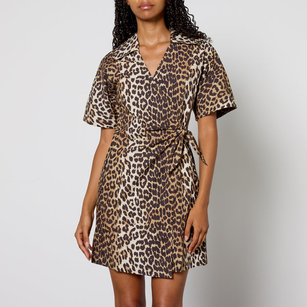 Ganni CottonPoplin Wrap Mini Dress