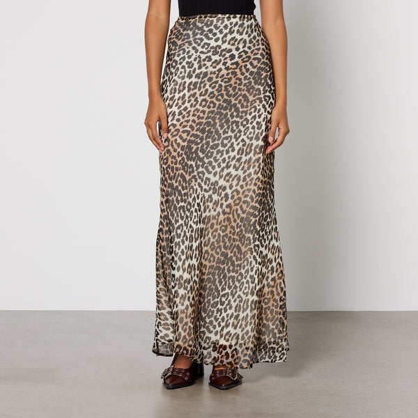 Ganni LeopardPrint Chiffon Maxi Skirt