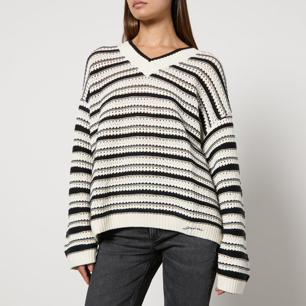 Ganni Striped Crocheted Cotton Jumper