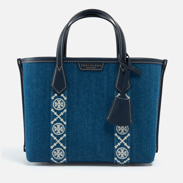 Tory Burch Perry Denim TripleCompartment Small Tote Bag