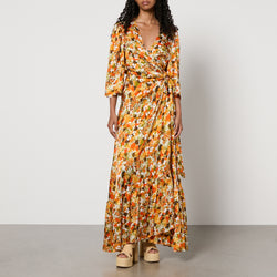 Stella Nova FloralPrint Puckered Silk Wrap Dress